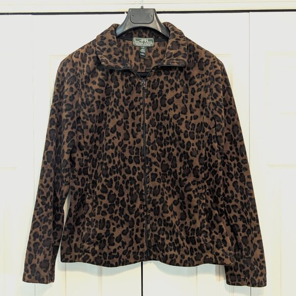 Lauren Active Ralph Lauren Leopard Fleece Jacket Full-Zip Women - Size L - Picture 1 of 11